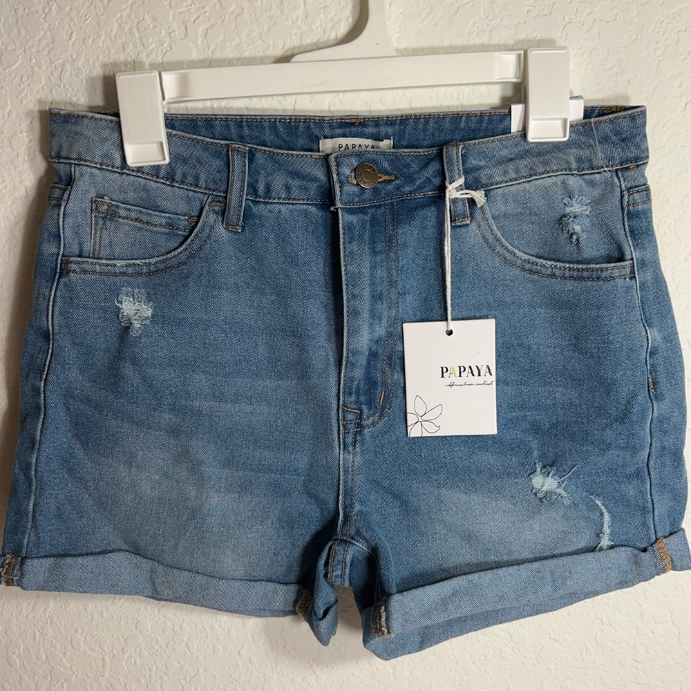 Papaya 3” Medium Wash Ultra Stretch High Rise Cuffed Shorts